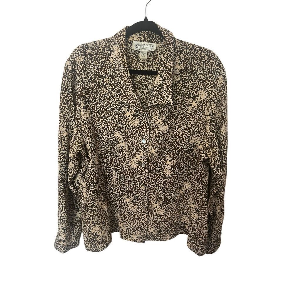 Silk land silk cheetah blouse top sz XL